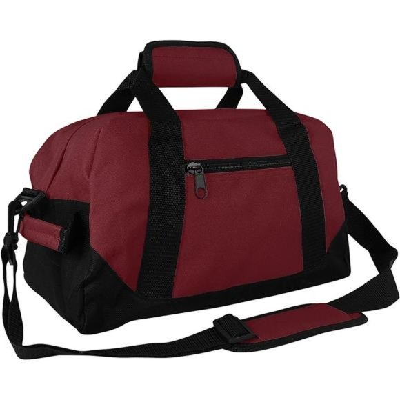 14" Small Duffle Bag Two Toned Gym Travel Bag Maroon